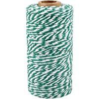 Hilo de Algodón Cuerda de Navidad de 100M para Envolver Regalos- Manualidades- Cocina- Decoración - Verde y Blanco